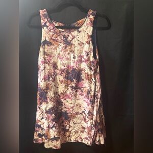 Altar'd State Cream Floral Swing Dress with Pink & Navy Accents
